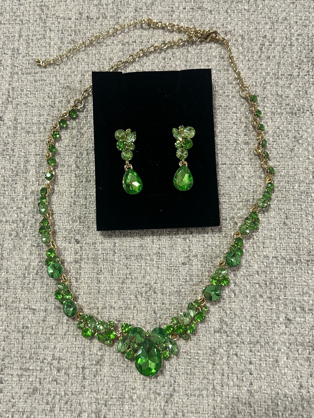 New Ever Faith Gold-Tone Green Crystal Teardrop Necklace & Earrings Set